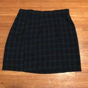 Blue and green flannel plaid skirt